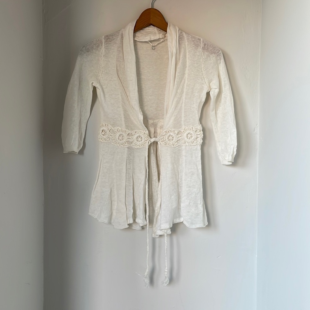 Anthropologie Knitted & Knotted White Cardigan, Size XXS Petite